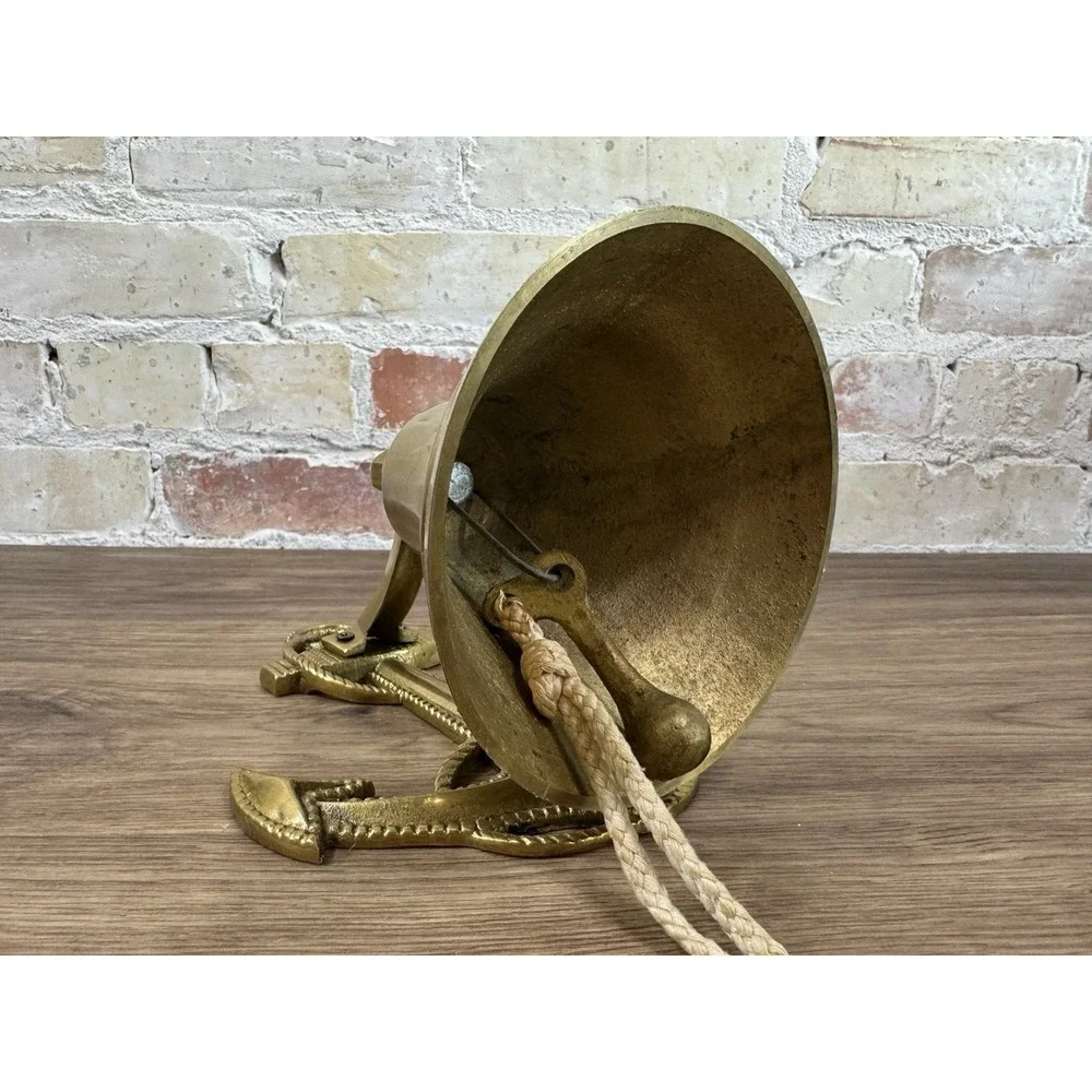 Vintage Solid Brass Ship Bell Anchor Wall Mount Nautical Maritime Rope 6.5